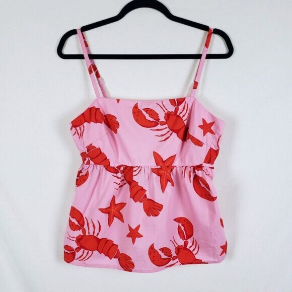 J.Crew Lobster Camisole Tank Top Womens 6 Tie-Back Pink Coastal Nautical - Picture 1 of 11